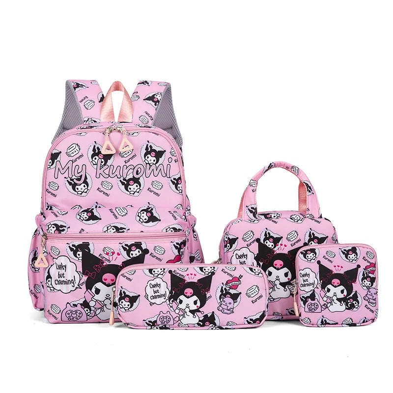 Hello Kitty Sanrio 4-Piece Backpack Set – Includes Pencil Case, Shoulder Bag, Wallet, Kuromi & Melody School Bags
