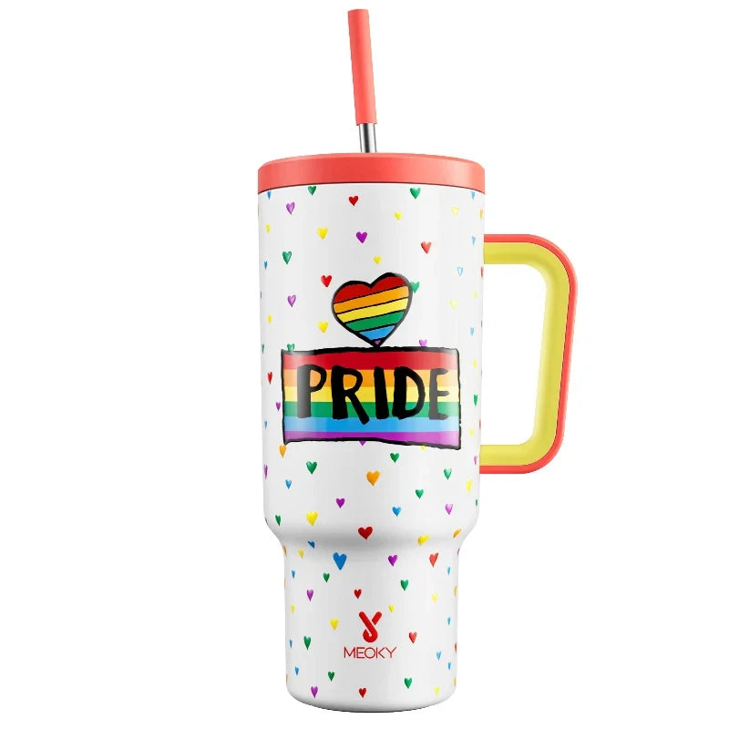 Meoky 40oz Mug Tumbler with Handle – Insulated Stainless Steel Tumbler with Lid & Straw, Coffee Thermos Cup, Heat Press Ready