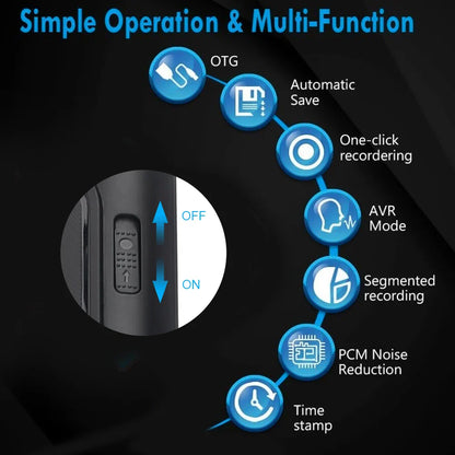 500-Hour Digital Audio Recorder – Professional 32GB/64GB Flash Drive MP3 Player for Lectures & Recording