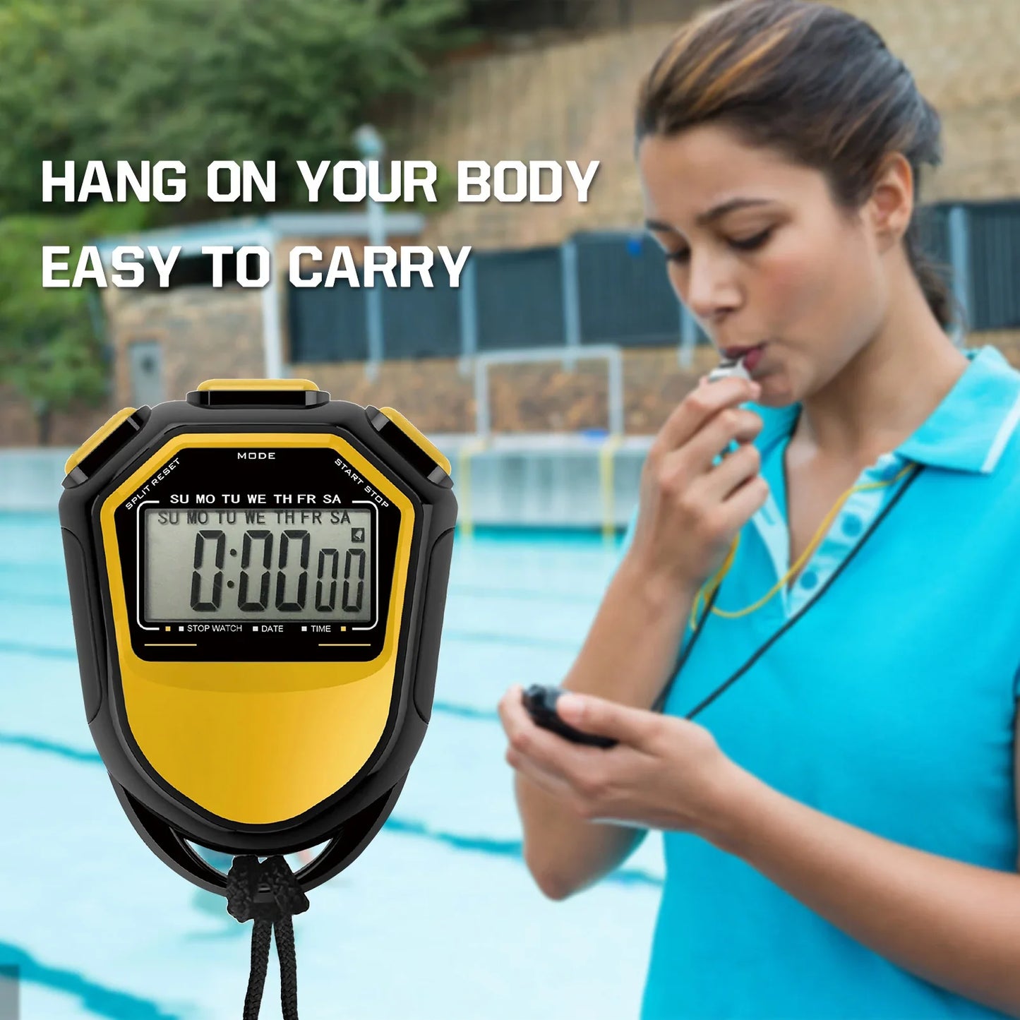 Classic Waterproof Digital Sports Stopwatch – Professional LCD Timer with String for Timing Events