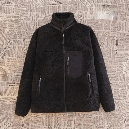 Motorcycle Outdoor Wool Jacket – Unisex Double-Sided Thick Plush Rider Suit, Windproof & Warm Lambing Wool Fashion Jacket