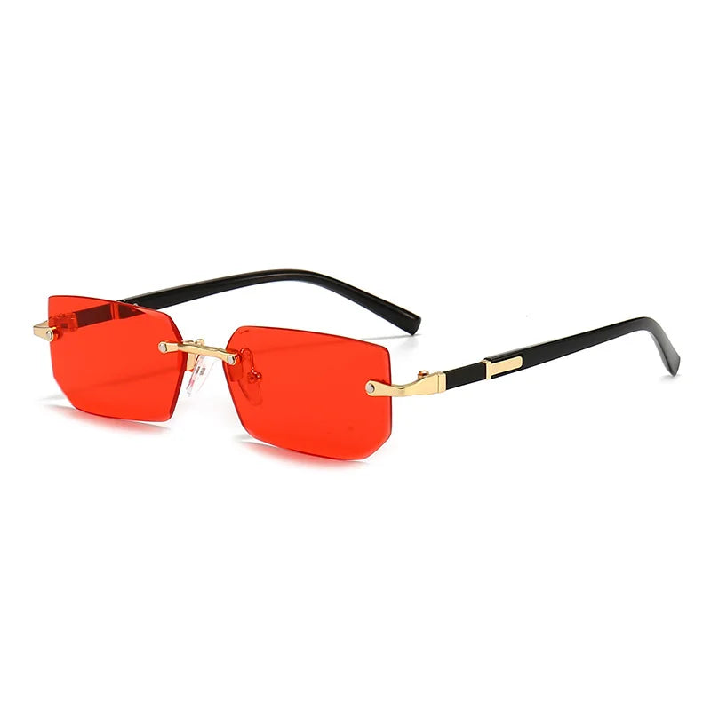 Rimless Sunglasses Rectangle Fashion: Popular Women Men Shades, Small Square Sun Glasses for Female Male Summer Traveling Oculos