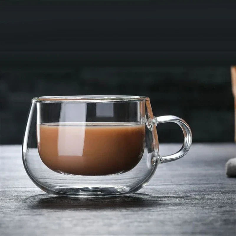 150-350ml Heat Resistant Borosilicate Glass Mug – Double Wall Coffee Cup with Handle, Clear Milk & Water Cup Gift