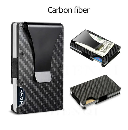 RFID Carbon Fiber Metal Wallet for Men – Slim Minimalist Card Holder, Thin Small Money Clip Purse