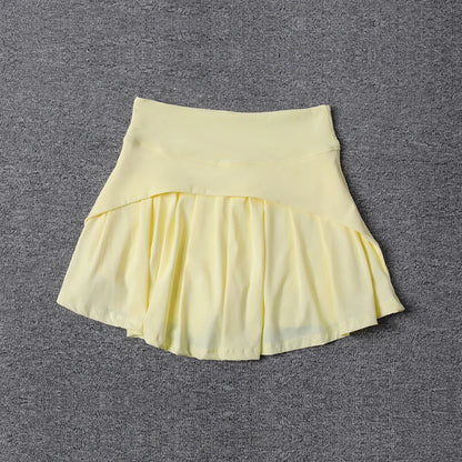 2024 Summer Women’s Anti-Glare Pleated Skirt – High Waist Ice Sports Short A-Line Half Skirt with Elastic Waist