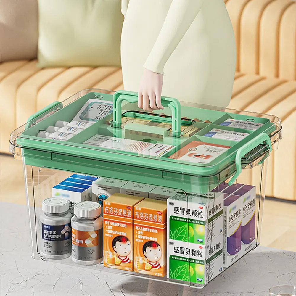 Large Capacity Portable Medicine Box – Multi-Layer Transparent First Aid & Medicine Storage Organizer
