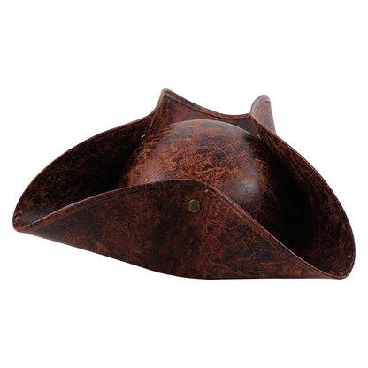 Brown Faux Leather Triangle Pirate Hat – Adult Cosplay Costume Accessory