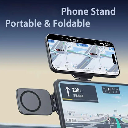 Magnetic Car Phone Holder - Foldable Anti-Shake Dashboard Mount for Navigation