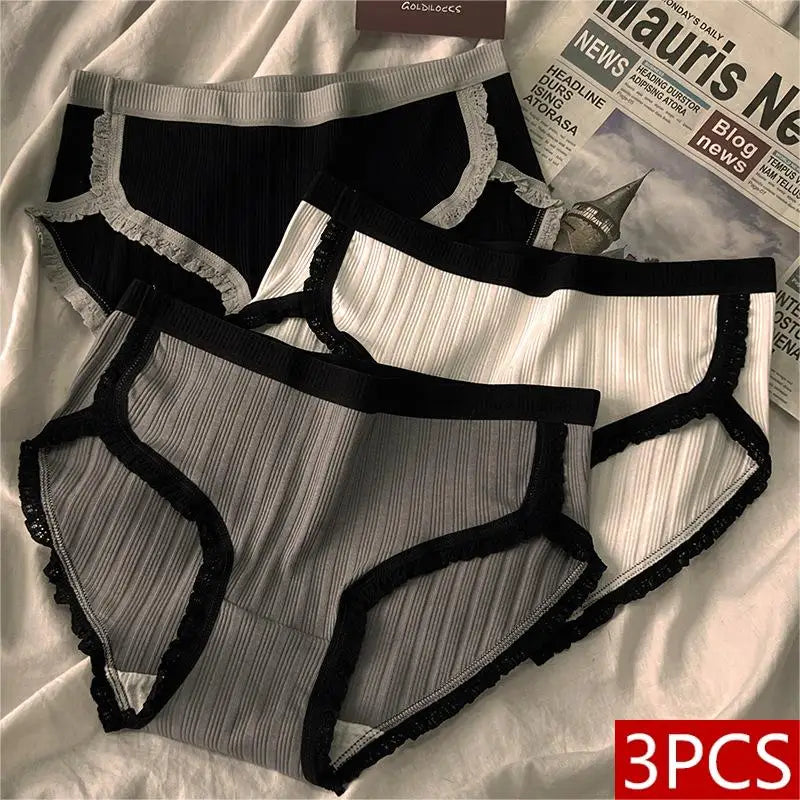 3-Piece Women’s Cotton Panties Set – Mid-Waist, Breathable Underwear, Solid Color Briefs, Sexy Lingerie for Girls