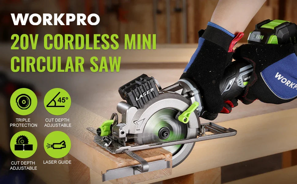 WORKPRO 20V Cordless Circular Saw with 115mm Blade – 710W Electric Power Tool for Wood & Tile Cutting (Laser & No Laser Options)