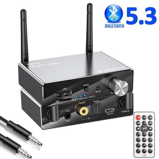 Bluetooth 5.3 Receiver Transmitter | Low Latency Stereo AUX 3.5mm, Optical, Coaxial Wireless Audio Adapter USB for TV & PC