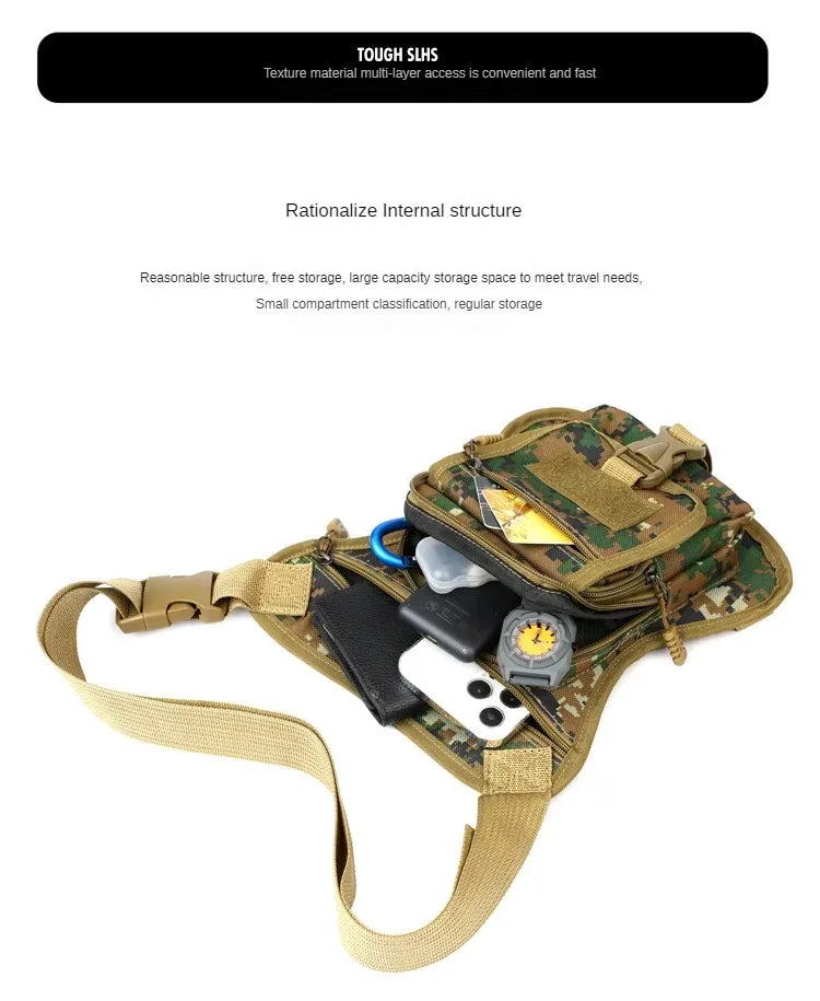 Camouflage Motorcycle Drop Leg Bag – Waterproof, Multifunctional Waist Bag for Travel, Hiking & Outdoor Riding