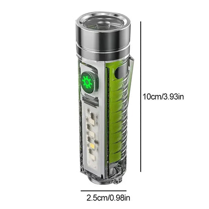 Compact USB-C Rechargeable LED Flashlight with Tail Magnet & UV Light - Multifunction Mini Keychain Torch for Camping