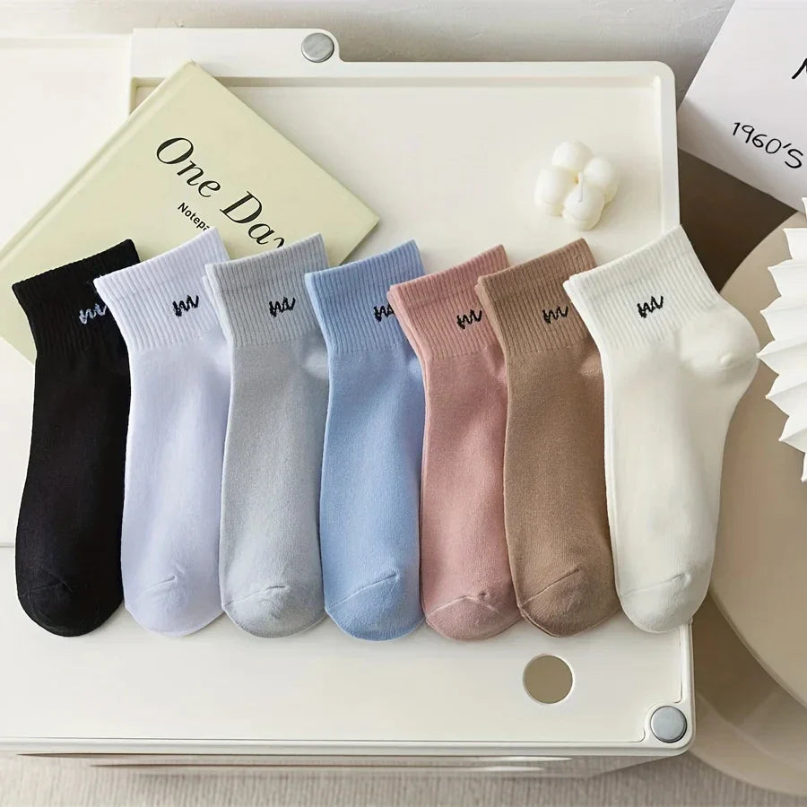 5 Pairs Happy Face Crew Socks – Cartoon Cat Cotton Mid Tube Socks, Breathable Women's Stockings & Hosiery