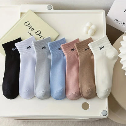 5 Pairs Happy Face Crew Socks – Cartoon Cat Cotton Mid Tube Socks, Breathable Women's Stockings & Hosiery