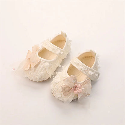 Baby Girl Princess Bow Flats - Soft Sole Petal Walker Shoes for Newborns & First Walkers