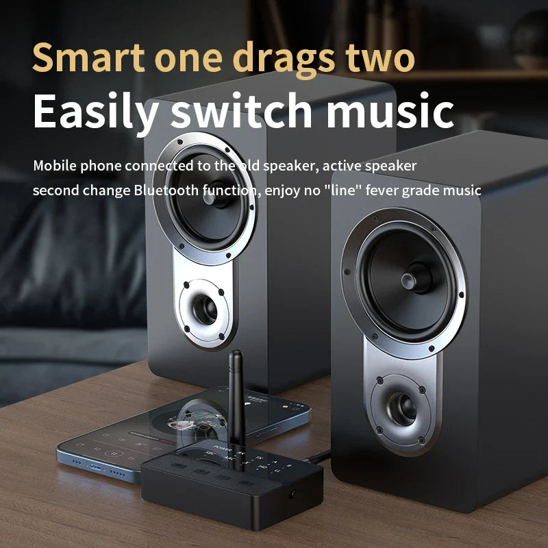 Qualcomm Bluetooth 5.3 aptX/HD/LL Audio Adapter | 3.5mm AUX, R/L Wireless Stereo Receiver & Transmitter for Dual Bluetooth Device Connection