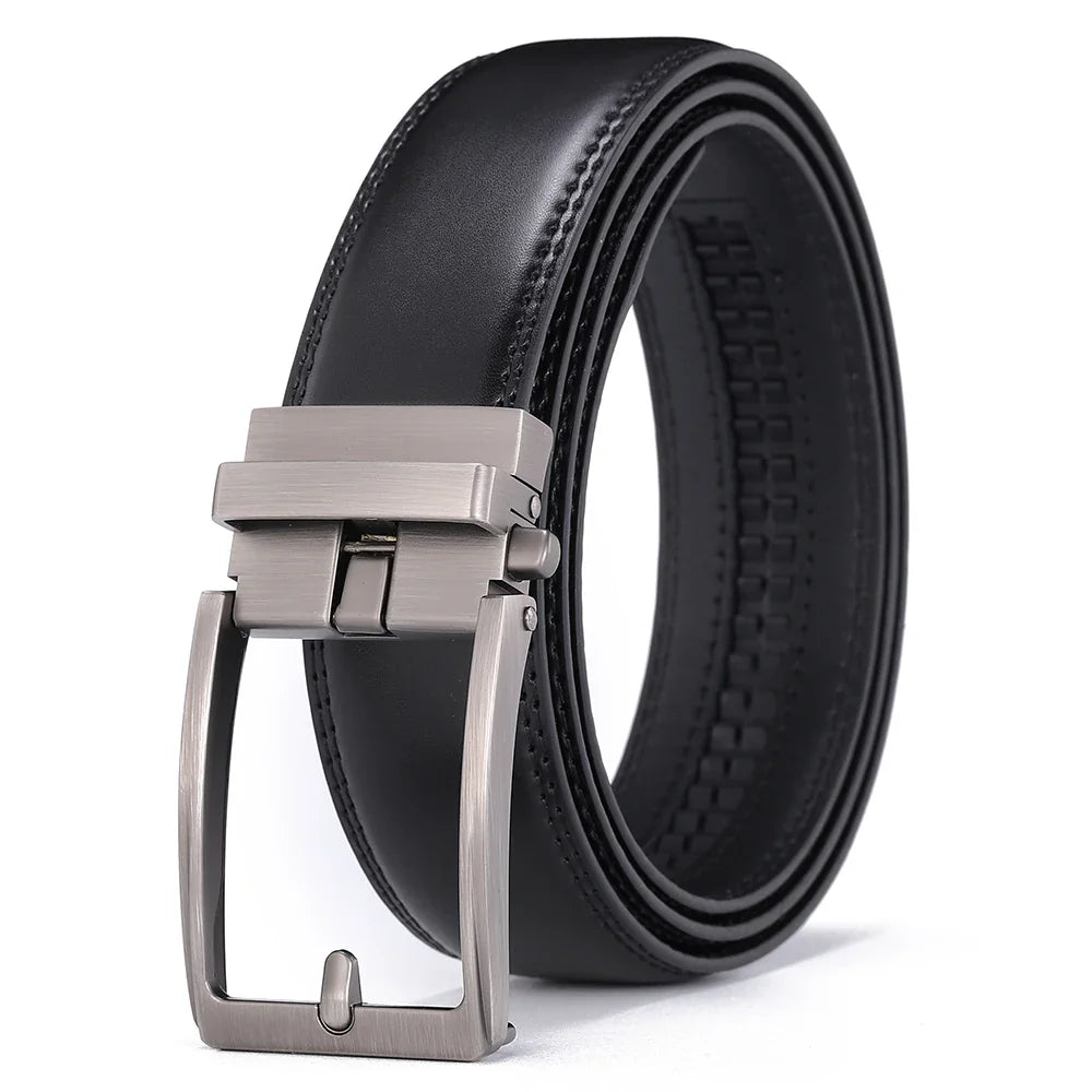 Men’s Luxury Leather Click Belt – Automatic Buckle Designer Waist Strap for Jeans (Blue, 3.5cm)