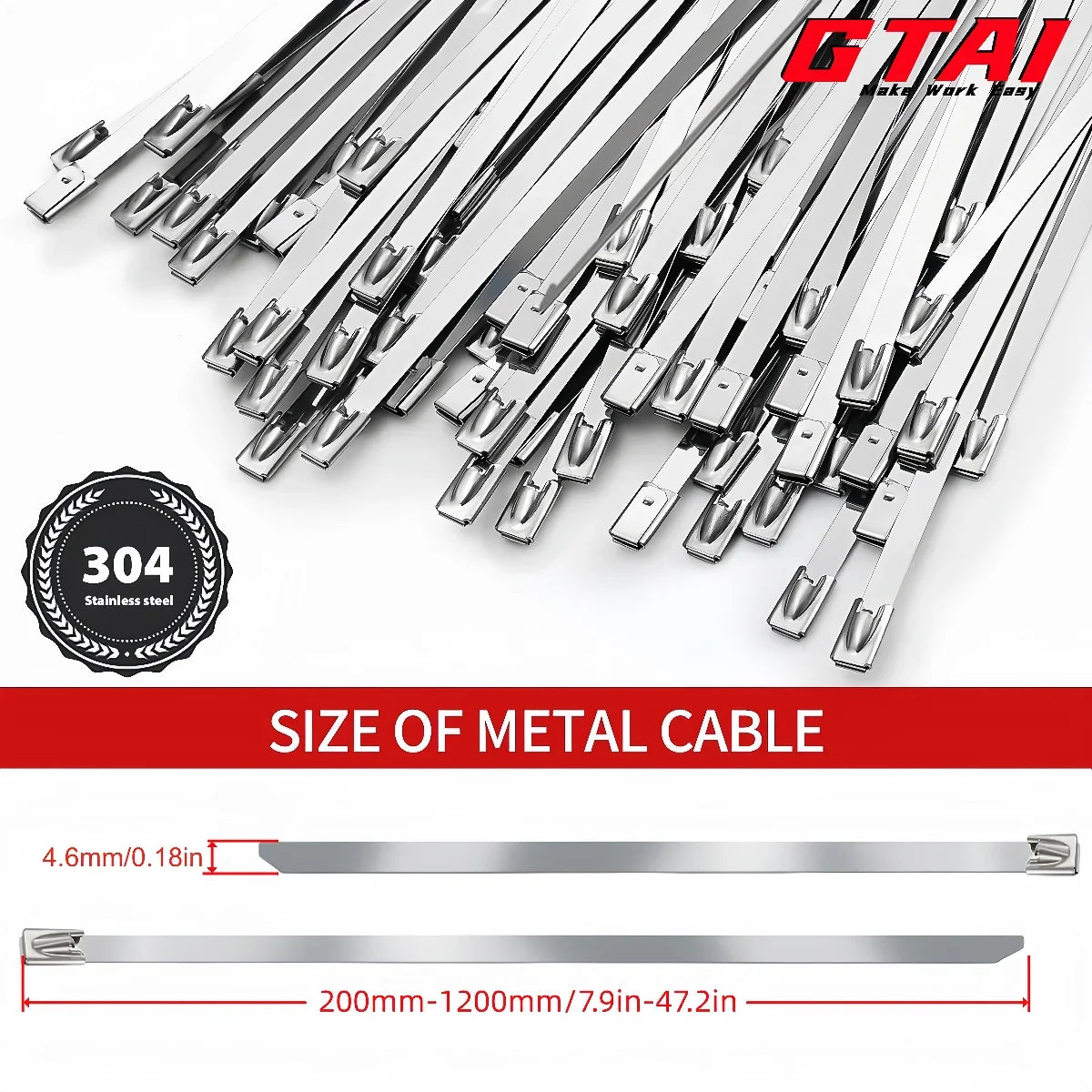 50-Piece 304 Stainless Steel Zip Ties - Heavy-Duty Self-Locking Cable Ties for Pipes, Fences & Exhaust Wrap