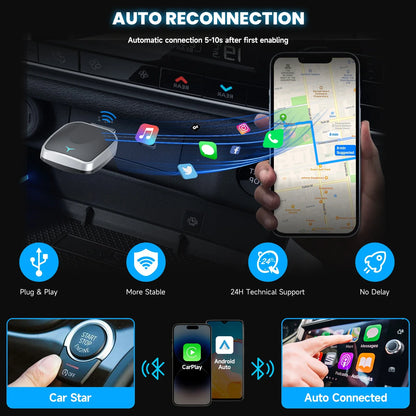 2-in-1 Wired to Wireless CarPlay & Android Auto Adapter — Plug & Play Wireless Car Multimedia Adapter