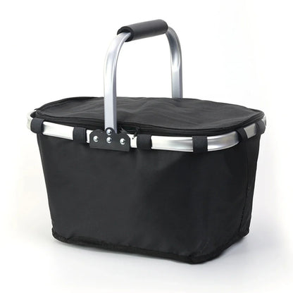 Folding Insulated Meal & Shopping Basket — Portable Handheld Cooler Bag for Outdoor Lunch, Ice Pack, and Food Delivery