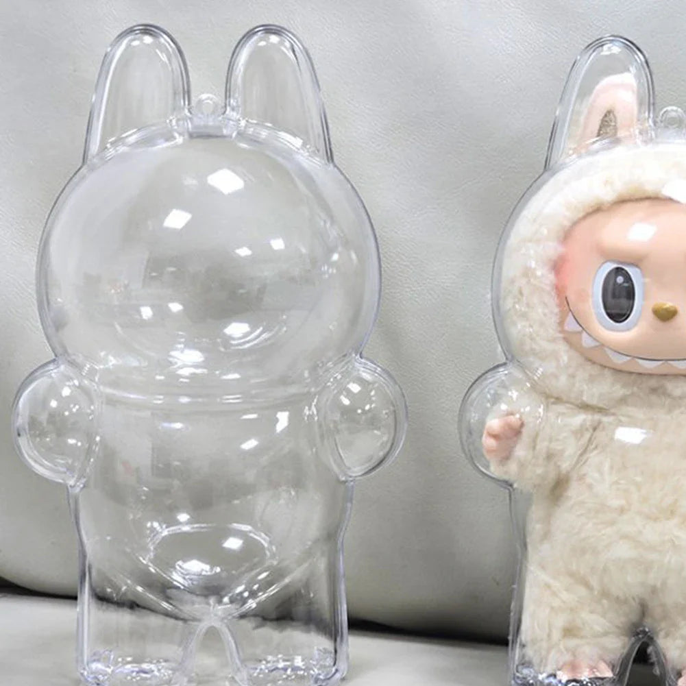 Labubu Transparent Protective Cover for Elf Doll - Cute Monster Toy Storage & Display Case for Party Plushies