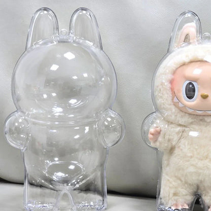 Labubu Transparent Protective Cover for Elf Doll - Cute Monster Toy Storage & Display Case for Party Plushies