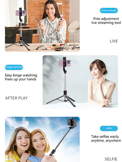 170cm/67in Selfie Stick Tripod – Extendable Aluminum Stand with Fill Light & Bluetooth Remote, Compatible with iPhone & Android