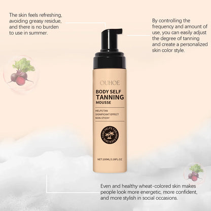 Body Self Tanning Mousse — Quick Natural Bronze Tan Foam for Face & Body, Sunless Fake Tan Bronzer