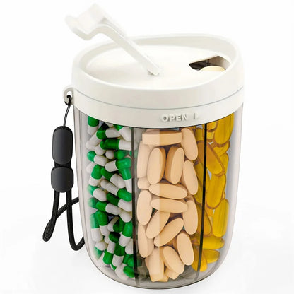 6-Grid Large Pill Organizer – Travel Supplement Case for Vitamins, Pills, and Capsules with Straw Container