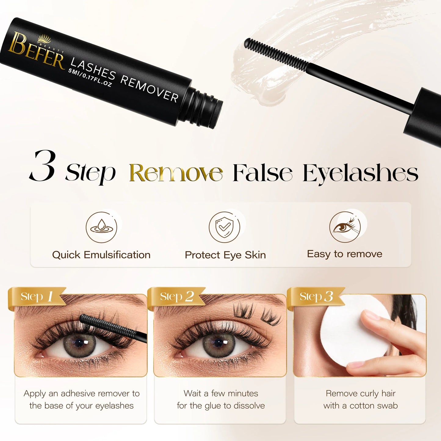BEFER 2-in-1 Eyelash Glue & Remover — Waterproof Lash Adhesive for Strong, Long-Lasting Eyelashes