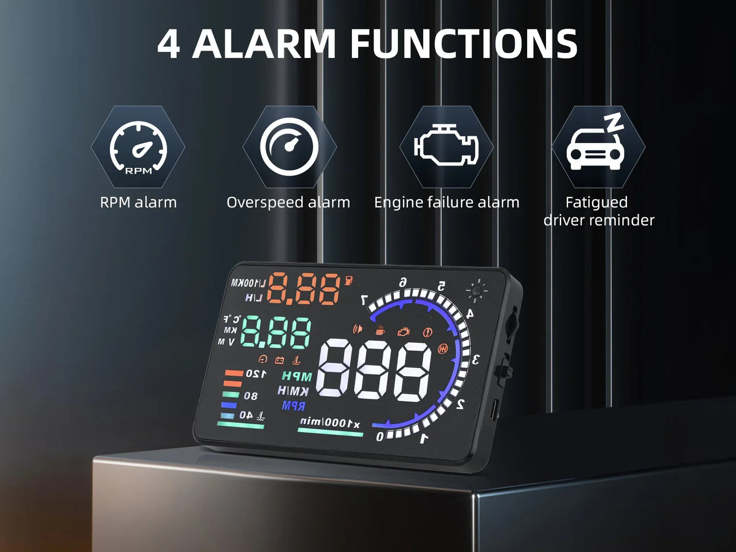 ADQ 5.5" OBD2 HUD Car Head-Up Display – Digital Speedometer, Tachometer, Windshield Projector with Speed, Water Temp & RPM Alarm