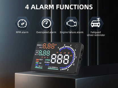 ADQ 5.5" OBD2 HUD Car Head-Up Display – Digital Speedometer, Tachometer, Windshield Projector with Speed, Water Temp & RPM Alarm