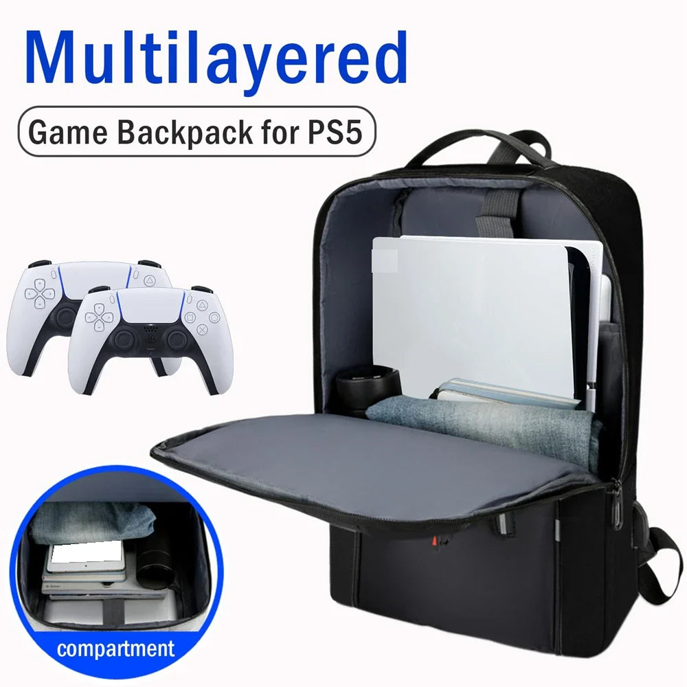 Multifunctional PS5 Console Backpack – Travel Carrying Case with USB Port for PlayStation 5 & Accessories