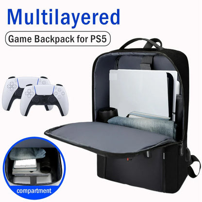 Multifunctional PS5 Console Backpack – Travel Carrying Case with USB Port for PlayStation 5 & Accessories