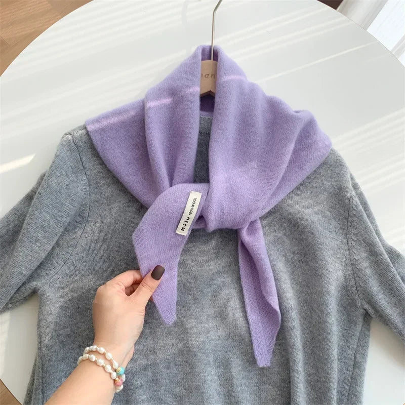 Women’s Wool Triangle Scarf – British Korean Knitted Headscarf & Warm Multi-Functional Wrap