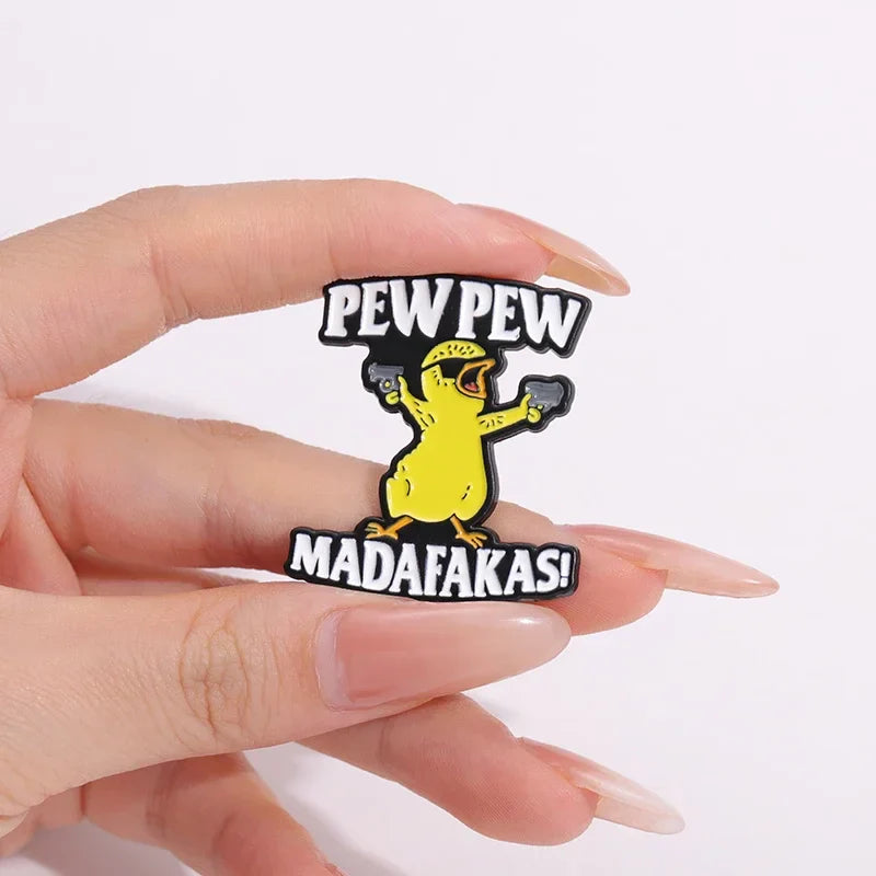 Pew Pew Madafakas Yellow Chick Enamel Pin – Cool Cartoon Brooch for Clothes, Backpacks & Lapels