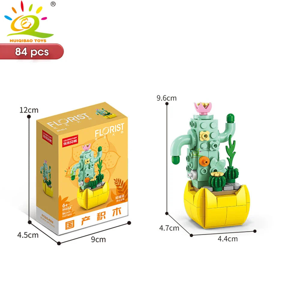 HUIQIBAO MOC Flower & Succulent Potted Building Block Set – DIY Eternal Bouquet, Home Desk Plant Decor, Girls & Kids Toy Gift
