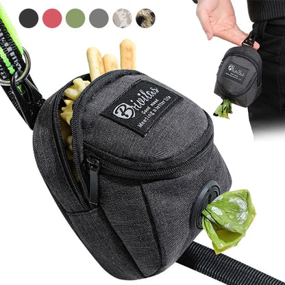 Portable Dog Training Treat Bag - Outdoor Pet Dog Treat Pouch for Puppy Snack Reward - Includes Waist Bag and Poop Bag Dispenser - Essential Pet Accessories