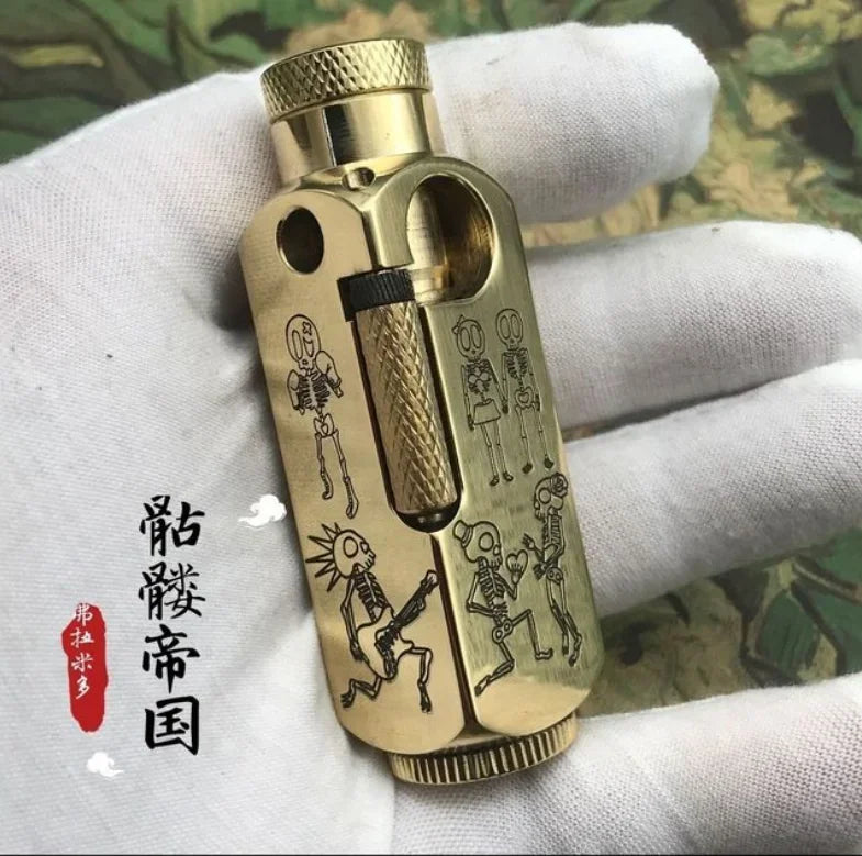 Handmade Brass Carved Trench Kerosene Lighter – Vintage Flamidor Gasoline Lighter, Heavy Men's Smoking Gift Collection
