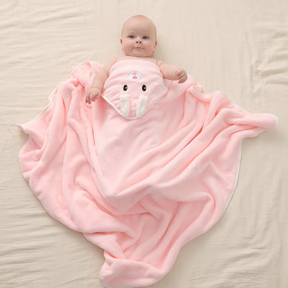 0-3 Years Unisex Baby Bathrobe – Flannel Hooded Cape, Cartoon Design, Newborn Shower Gift, Swaddling Bath Towel for Boys & Girls