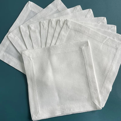 12PCS White Cocktail Napkins - Hemstitch Cotton Linen Dinner Napkins for Party & Wedding Table