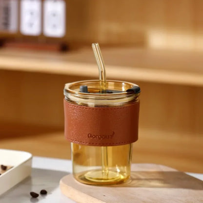 400ml Double Drinking Mouth Water Bottle – Transparent Glass Coffee Mug with Straw & Lid, Creative Beer & Beverage Cup