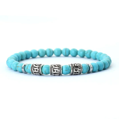 Noter Mantra Bracelet for Men – 6mm Howlite, Lava, and Tiger Eye Beads, Viking Accessories, Tibetan Bracelet
