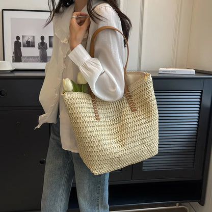 Women’s Hand-Woven Straw Shoulder Bag – Bohemian Summer Beach Tote & Travel Shopper 2025 Fashion Weave Handbag