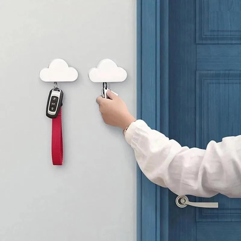 Creative 3D Cloud Magnet Keychain Holder - Wall-Mounted Neodymium Magnetic Key Hanger for Home Decor