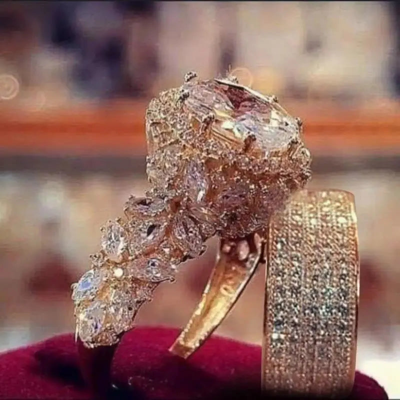 Fashion Luxury Princess Ring Set – Cubic Zirconia Bridal Rings, Elegant Wedding Jewelry for Women and Couples