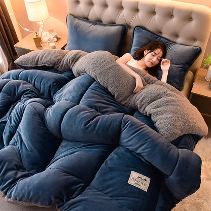 Lamb Fleece Blanket – Thick Double-Sided Velvet Warm Quilt for Winter, Single & Double Bed, Cozy Dormitory Comforter