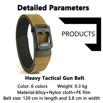 TUSHI Hard Tactical Belt for Men – Sturdy Nylon with Metal Automatic Buckle, Military & Police Duty, Outdoor IPSC Accessories
