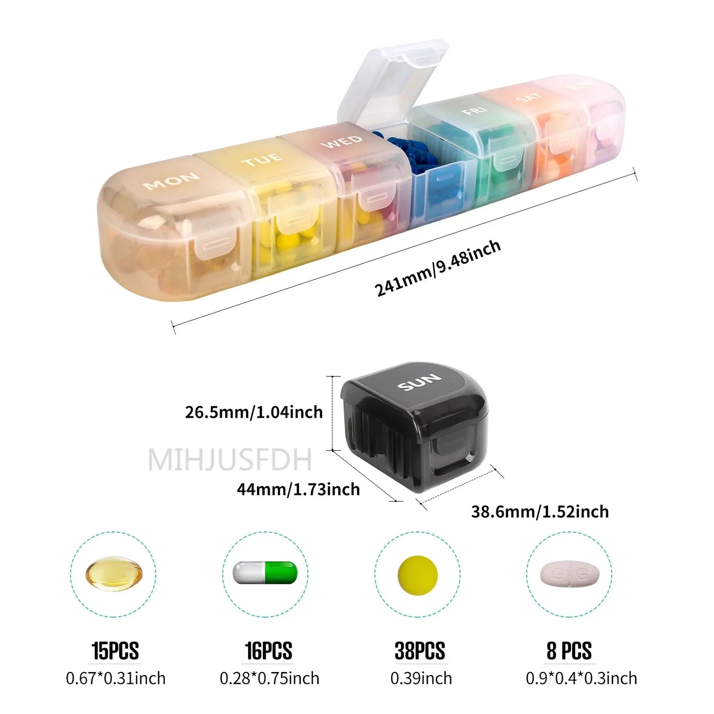 7-Day Weekly Pillbox Organizer – Tablet Holder & Medicine Storage Case for Capsules and Pills